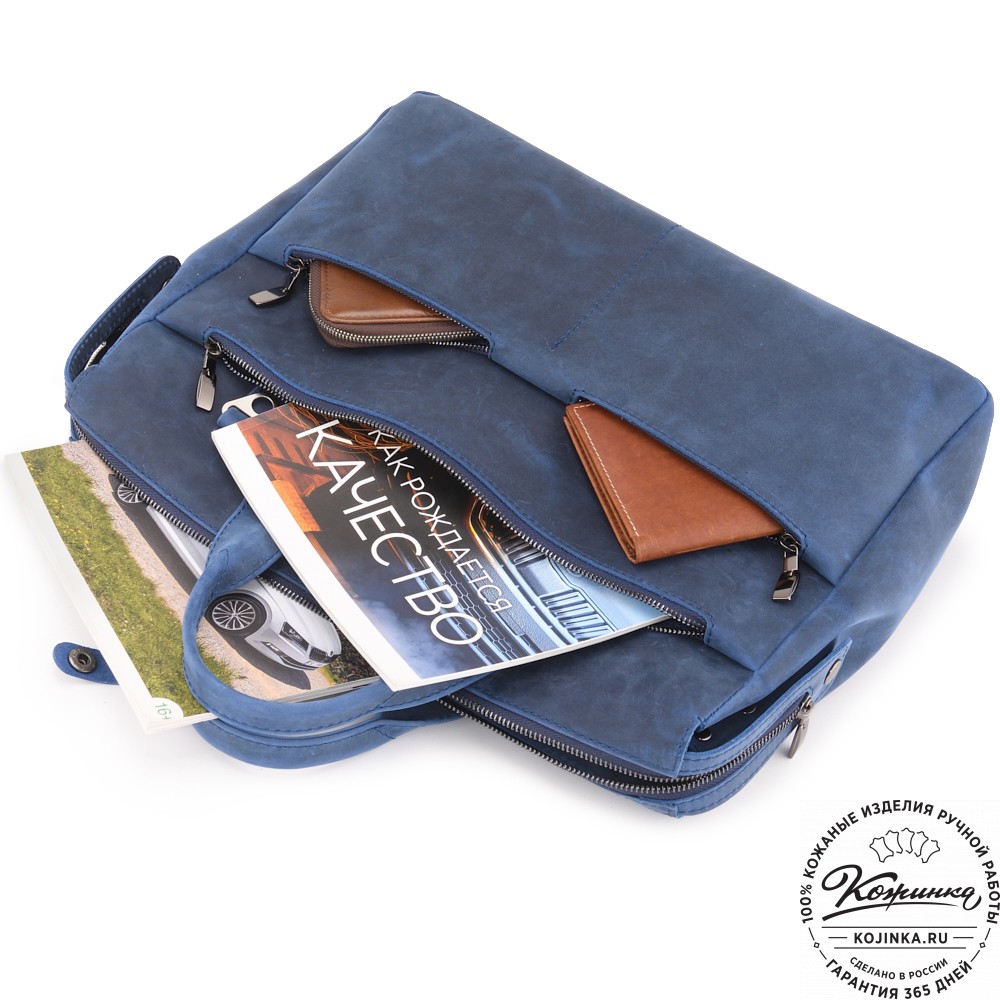 Кожаная деловая сумка "Марк" (синий крейзи)